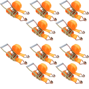 Kit 10 Conjuntos Cinta com Catraca 3 Toneladas Gancho Jota - Laranja