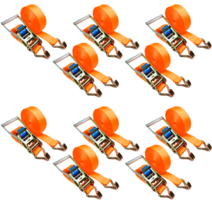 Kit 10 Conjuntos Cinta com Catraca 5 Toneladas Gancho jota - Laranja