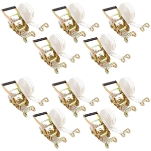 Kit 10 Conjuntos Cinta com Catraca 3 Toneladas Gancho Garra - Branco
