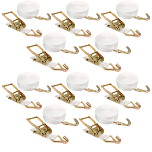 Kit 10 Conjuntos Cinta com Catraca de Amarração 1,5 Tonelada x 9m Gancho Jota - Branco