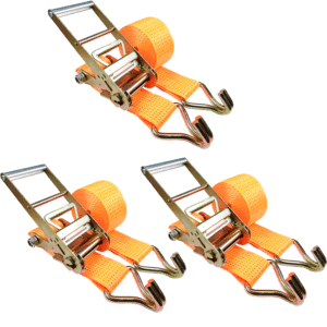 Kit 3 Conjuntos Cinta com Catraca 10 Toneladas Gancho Jota - Laranja