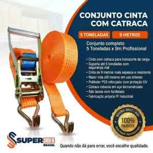 Kit 6 Conjuntos Cinta com Catraca Amarração 5 Toneladas Gancho jota