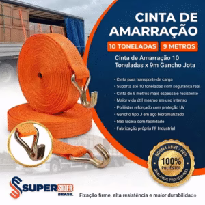 Kit 6 Cintas Amarração Gancho Jota 10 Toneladas 9 Metros