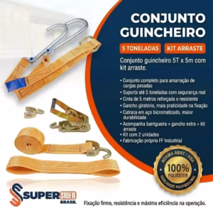 Kit 2 Conjunto Guincheiro + Gancho Arraste Guincho Anzol - 5 Toneladas